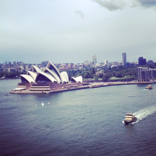 The Opera house from Sydney Harbour bridge.