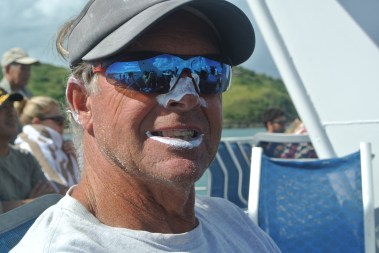 Jamie's feeling relaxed and protected from the sun!