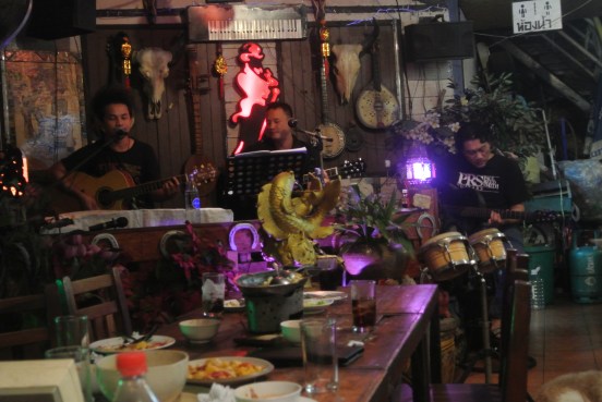Our last night in Bangkok we went to an awesome neighborhood restaurant where this sweet band was playing.