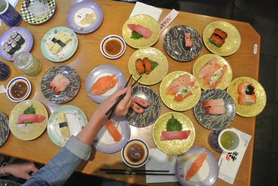 We went out for sushi on one of our last nights in town.  It was a feeding frenzy.